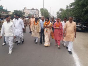 Bjp candidate dr somti kane goes to the nomination center to file nomination papers.