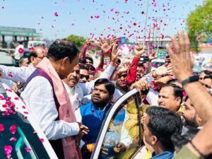 Welcoming deputy chief minister keshav prasad maurya in hapur