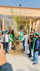 BKU गन्ना भुगतान, गन्ने के रेट की मांग को लेकर जिला मुख्यालय पर जलाई गन्ने की होली