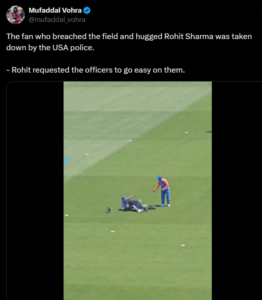 Rohit sharma fan invade टी20 वर्ल्ड कप की सुरक्षा में लगी सेंध, रोहित शर्मा के पास पहुंचा फैन; पुलिस ने एेसे किया काबू 2 Rohit sharma fan invade टी20 वर्ल्ड कप की सुरक्षा में लगी सेंध, रोहित शर्मा के पास पहुंचा फैन; पुलिस ने एेसे किया काबू