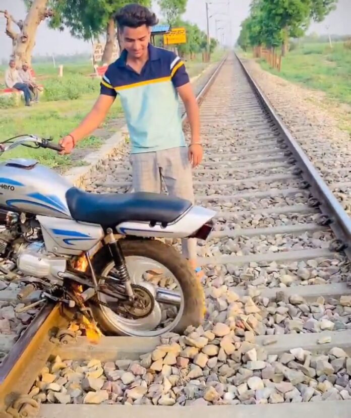 Byke Burning On Railway Track